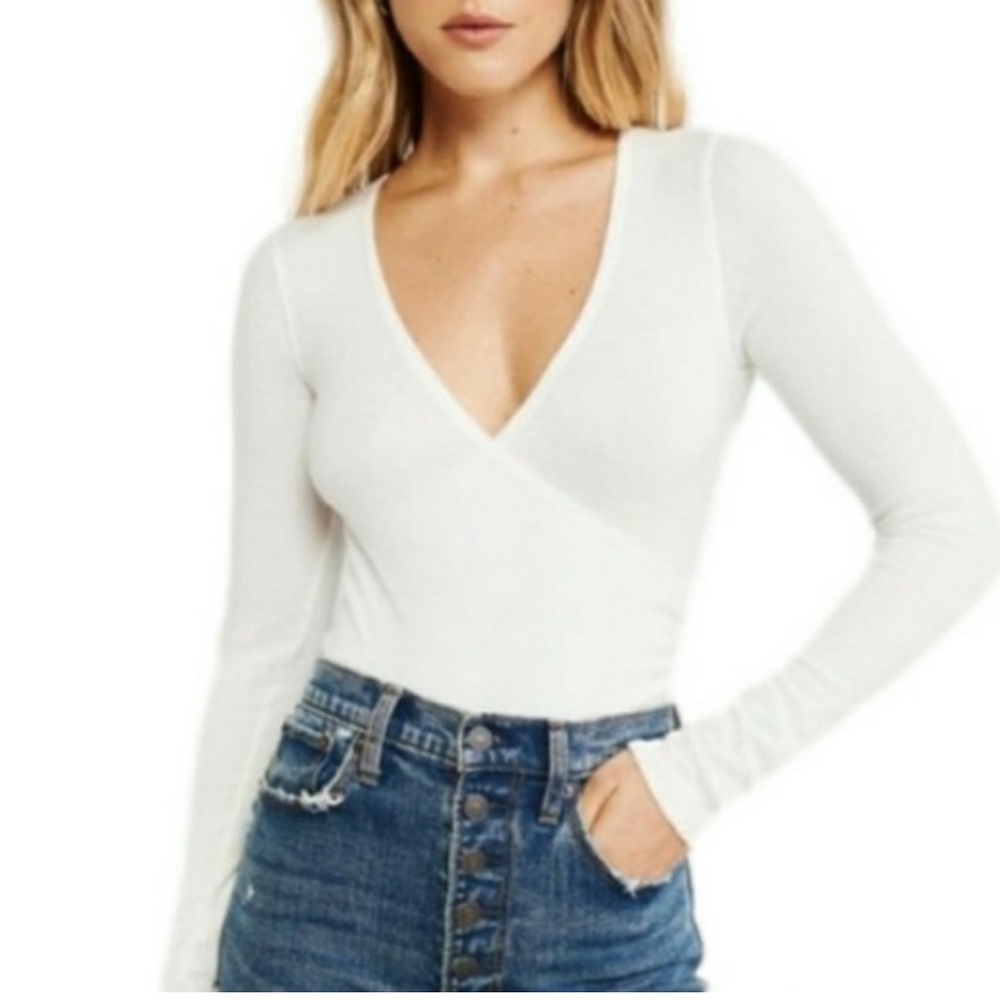 Abercrombie & Fitch Soft Cozy Off White Wrap Long-Sleeve Bodysuit Thong Size XL